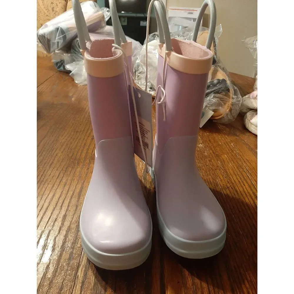 New Girls Size 5 Cat & Jack Ali Rubber Rain Boots Pink Purple Blue NWT